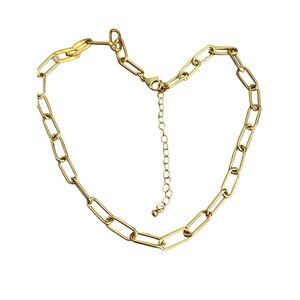 Gold Plated Chain Link Necklace Paperclip Layer Classic Estate Adj 17" + 3.5"